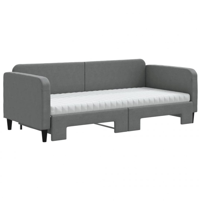 Sofa rozsuwana z materacami, ciemnoszara, 90x200 cm, tkanina