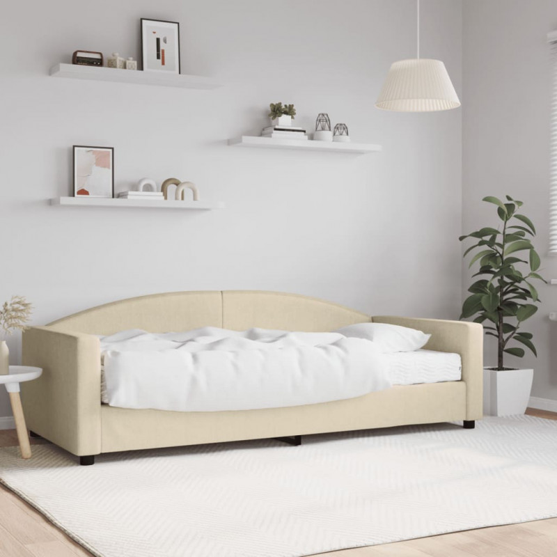 Sofa z materacem do spania, kremowa, 90x200 cm, tkanina