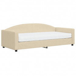 Sofa z materacem do spania, kremowa, 90x200 cm, tkanina