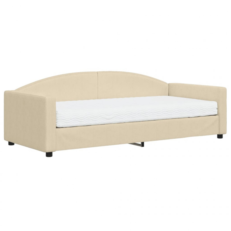 Sofa z materacem do spania, kremowa, 90x200 cm, tkanina