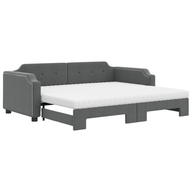 Sofa rozsuwana z materacami, ciemnoszara, 90x200 cm, tkanina