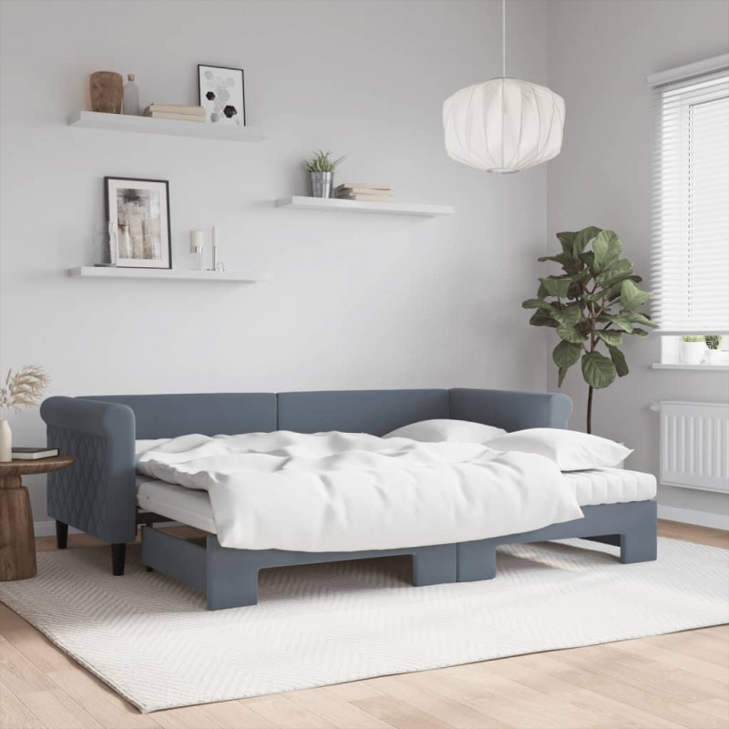 Sofa rozsuwana z materacami, ciemnoszara, 80x200 cm, aksamit