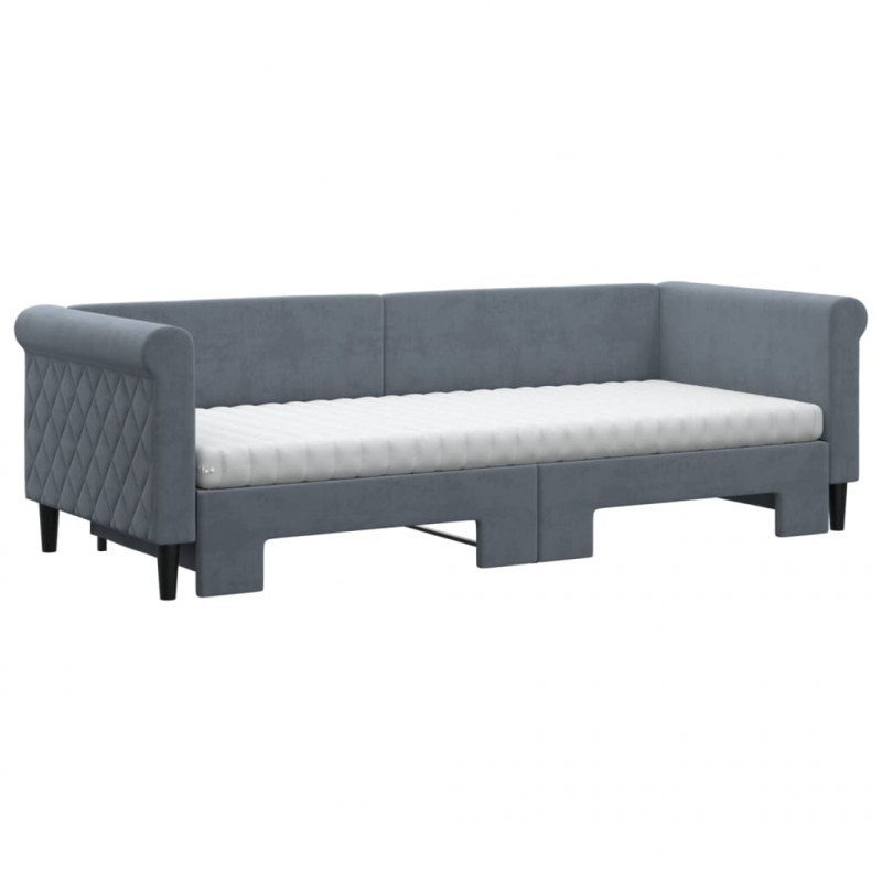 Sofa rozsuwana z materacami, ciemnoszara, 80x200 cm, aksamit
