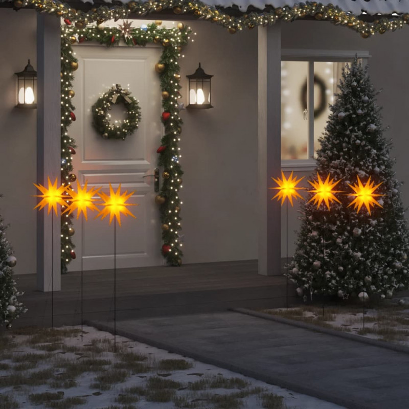 Ozdoby świetlne LED z prętami, składane, 3 szt., żółte, 35 cm