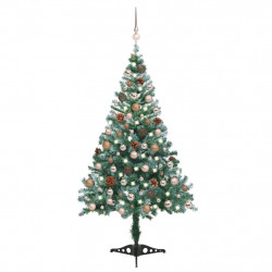 Sztuczna, oszroniona choinka, lampki, bombki i szyszki, 150 cm