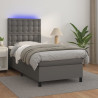 Łóżko kontynentalne z materacem i LED, szara ekoskóra 80x200 cm