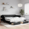 Sofa rozsuwana z szufladami, czarna, 100x200 cm, tkanina