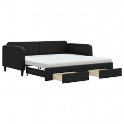 Sofa rozsuwana z szufladami, czarna, 100x200 cm, tkanina