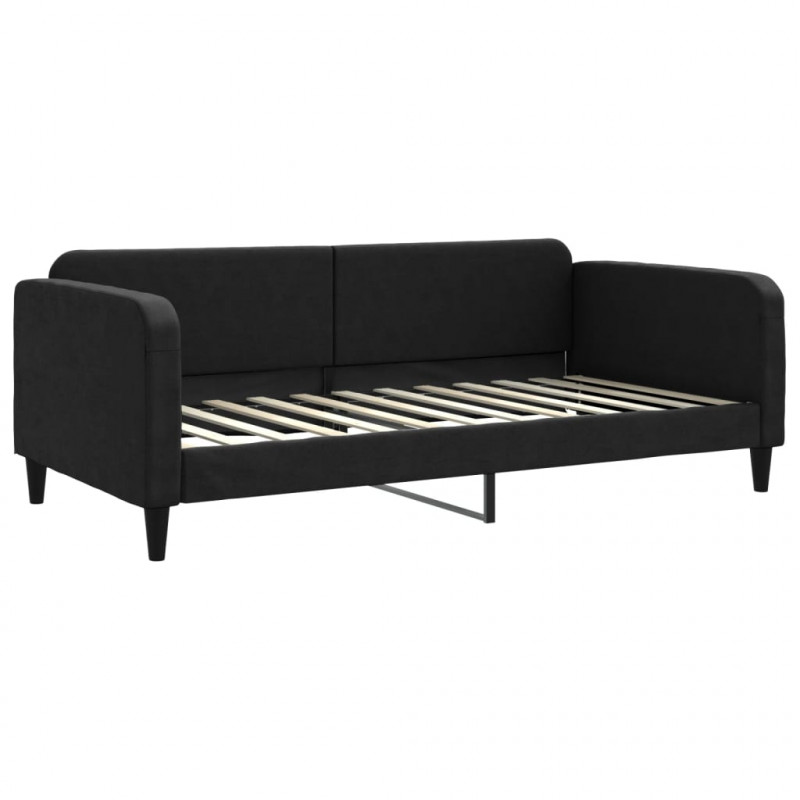 Sofa rozsuwana z szufladami, czarna, 100x200 cm, tkanina