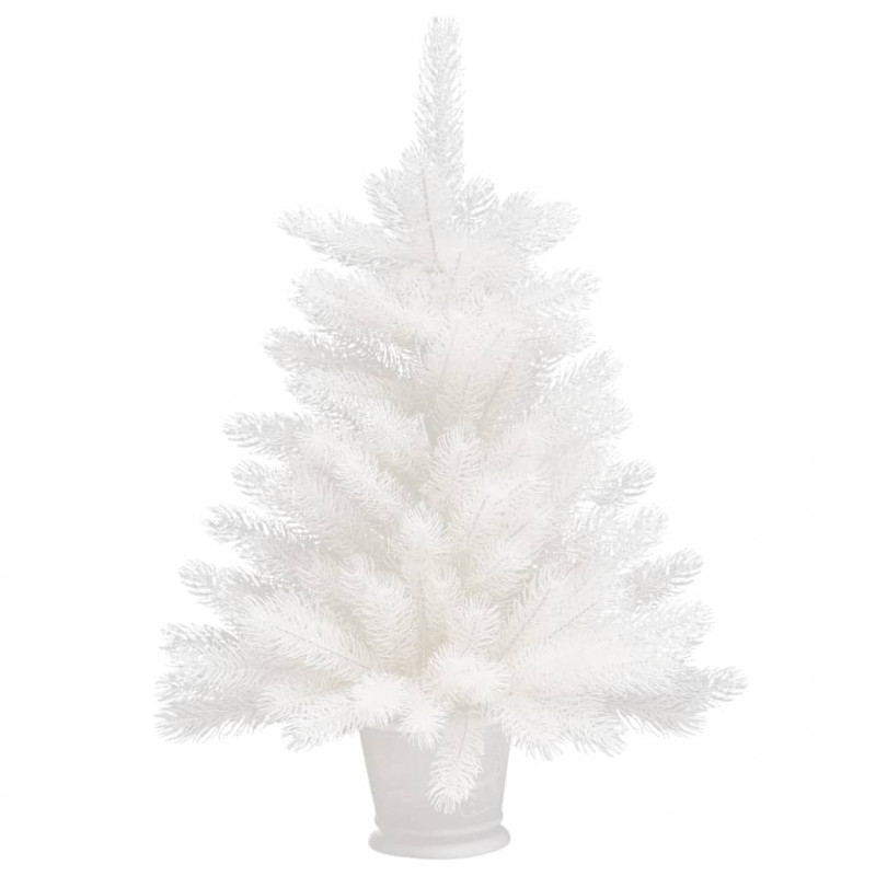 Sztuczna choinka z lampkami i bombkami, biała, 65 cm