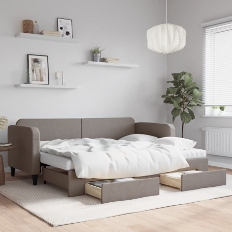 Sofa rozsuwana z szufladami, taupe, 80x200 cm, tkanina