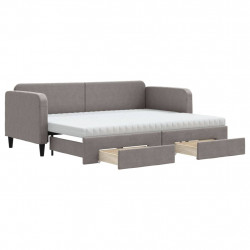 Sofa rozsuwana z szufladami, taupe, 80x200 cm, tkanina
