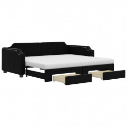 Sofa rozsuwana z szufladami, czarna, 80x200 cm, tkanina