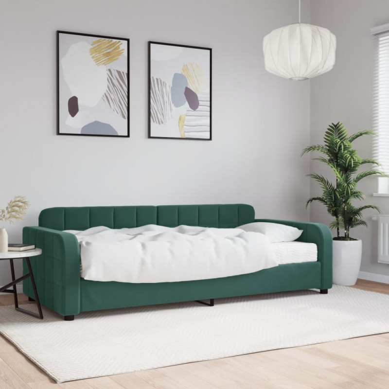 Sofa z materacem do spania, ciemnozielona, 90x200 cm, aksamit