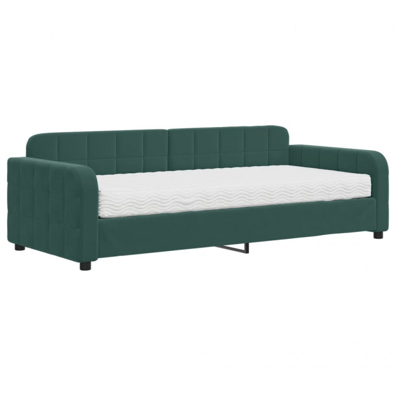 Sofa z materacem do spania, ciemnozielona, 90x200 cm, aksamit