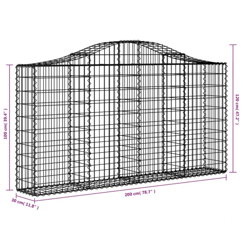 Kosze gabionowe, 2 szt, 200x30x100/120 cm, galwanizowane żelazo