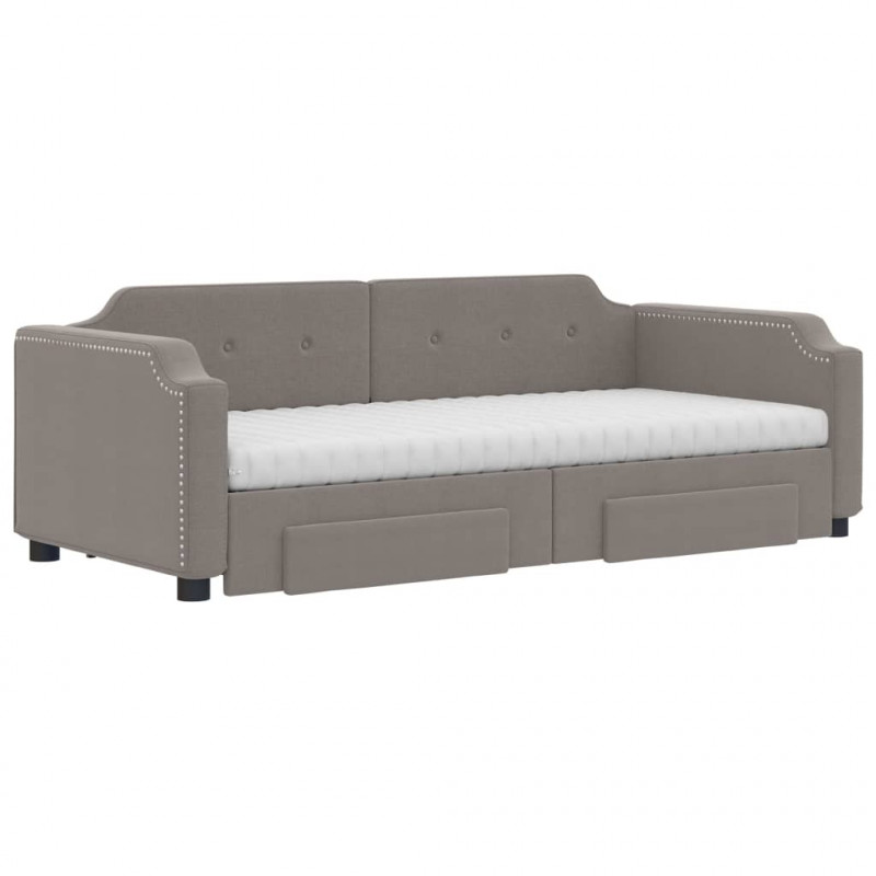 Sofa rozsuwana z szufladami, taupe, 90x200 cm, tkanina