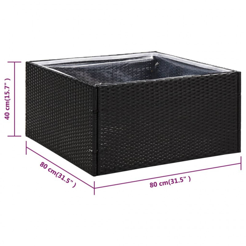 Donica ogrodowa, czarna, 80x80x40 cm, rattan PE