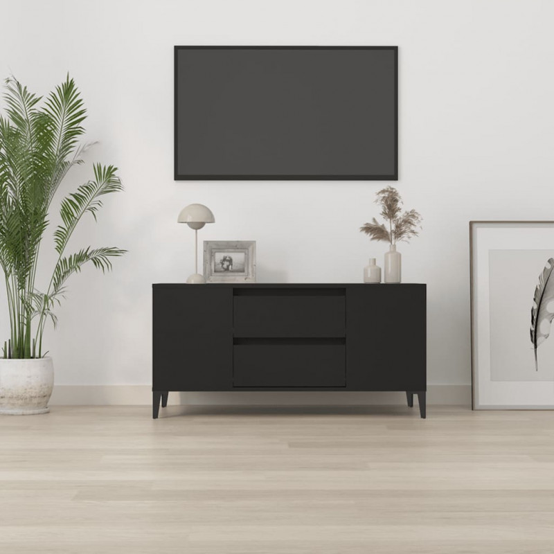 Szafka pod TV, czarna, 102x44,5x50 cm, materiał drewnopochodny