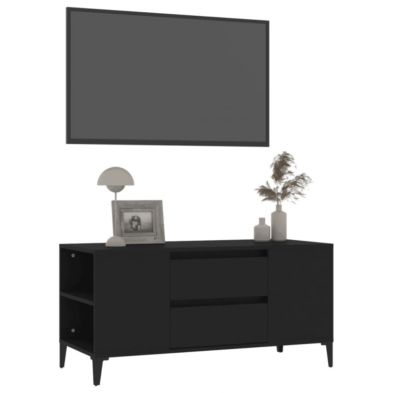 Szafka pod TV, czarna, 102x44,5x50 cm, materiał drewnopochodny