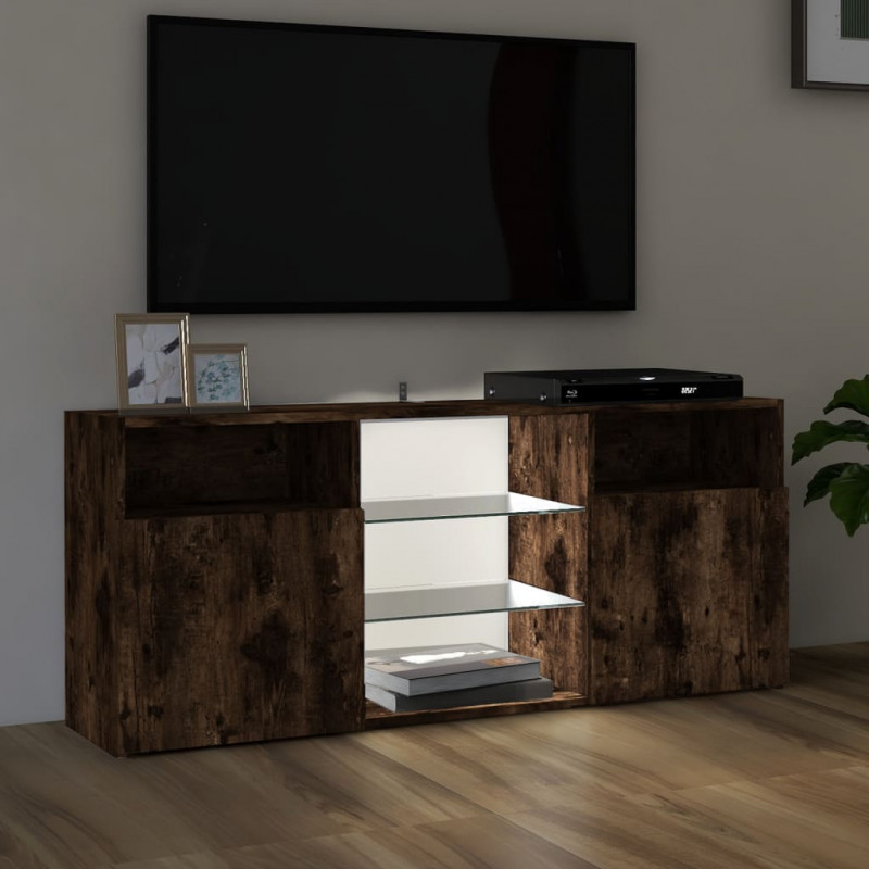 Szafka TV z oświetleniem LED, przydymiony dąb, 120x30x50 cm