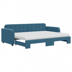 Sofa rozsuwana z materacami, niebieska, 80x200 cm, aksamit