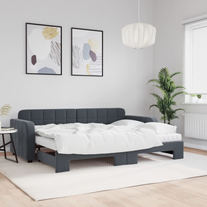 Sofa rozsuwana z materacami, ciemnoszara, 80x200 cm, aksamit