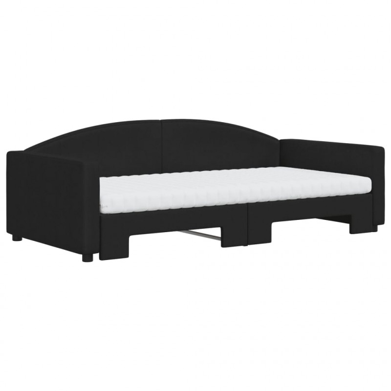 Sofa rozsuwana z materacami, czarna, 100x200 cm, tkanina