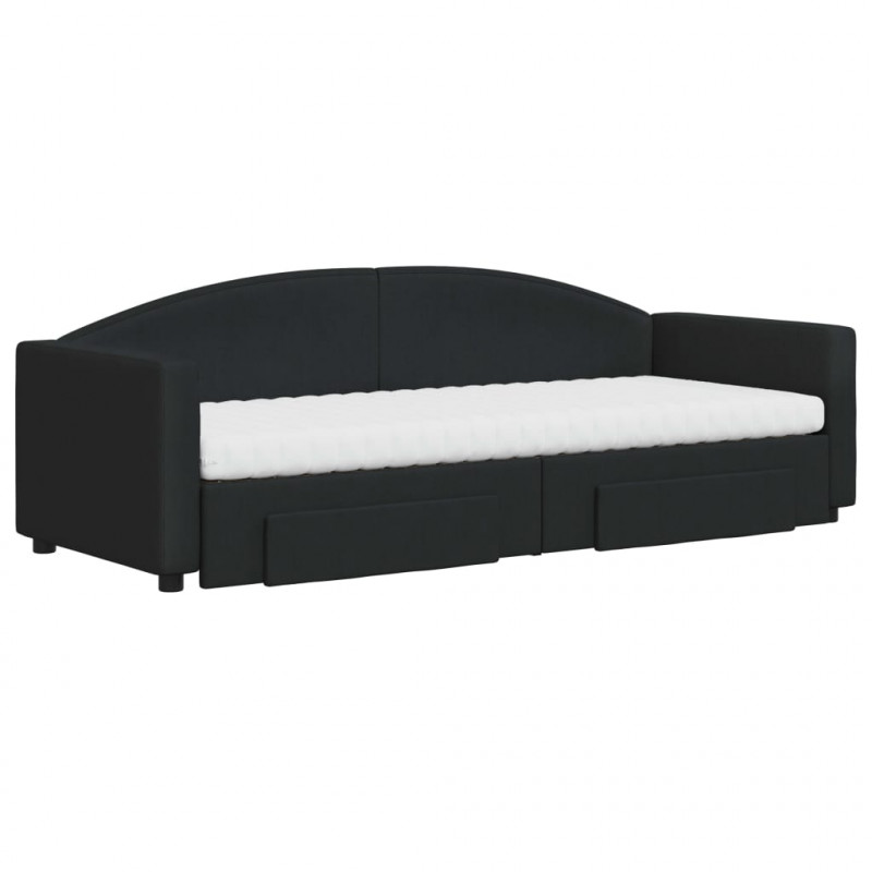 Sofa rozsuwana z szufladami, czarna, 80x200 cm, tkanina