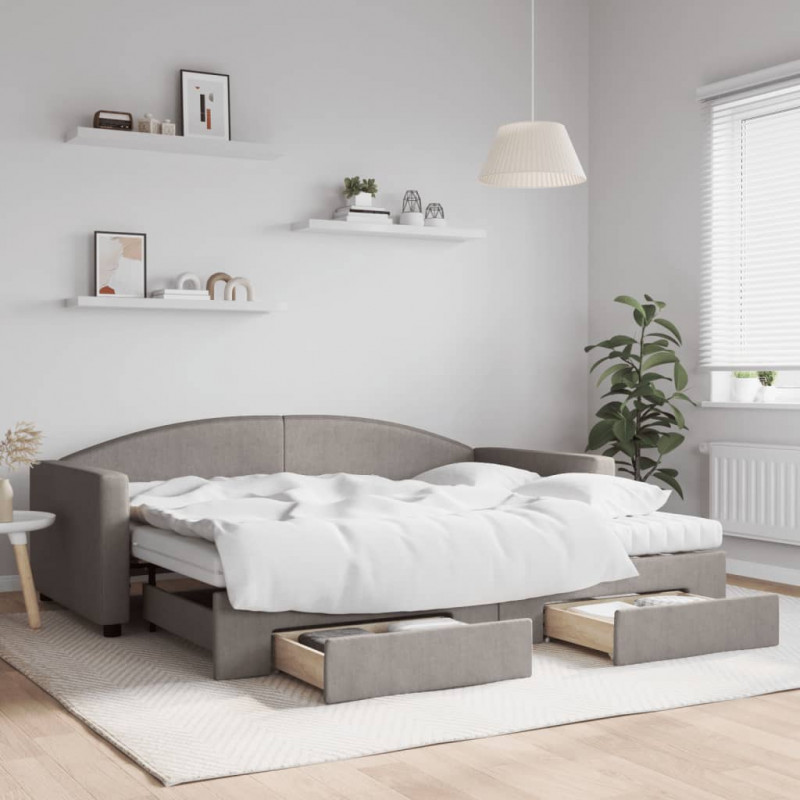 Sofa rozsuwana z szufladami, taupe, 90x200 cm, tkanina