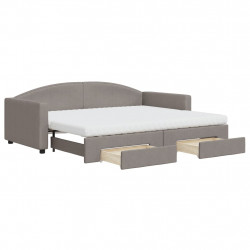 Sofa rozsuwana z szufladami, taupe, 90x200 cm, tkanina