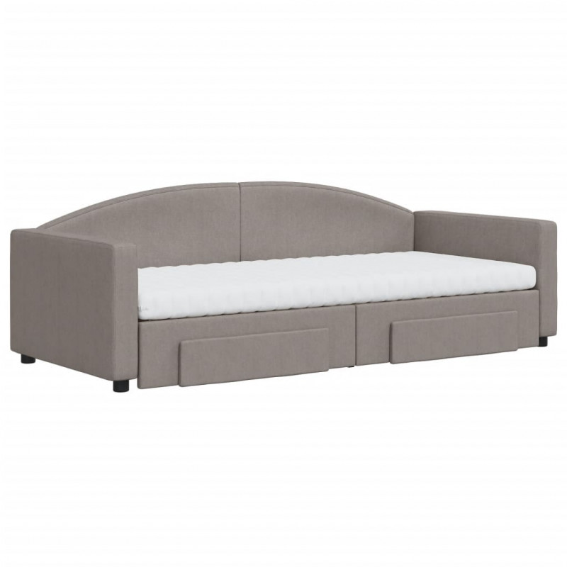 Sofa rozsuwana z szufladami, taupe, 90x200 cm, tkanina