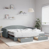 Sofa rozsuwana z szufladami, jasnoszara, 100x200 cm, tkanina