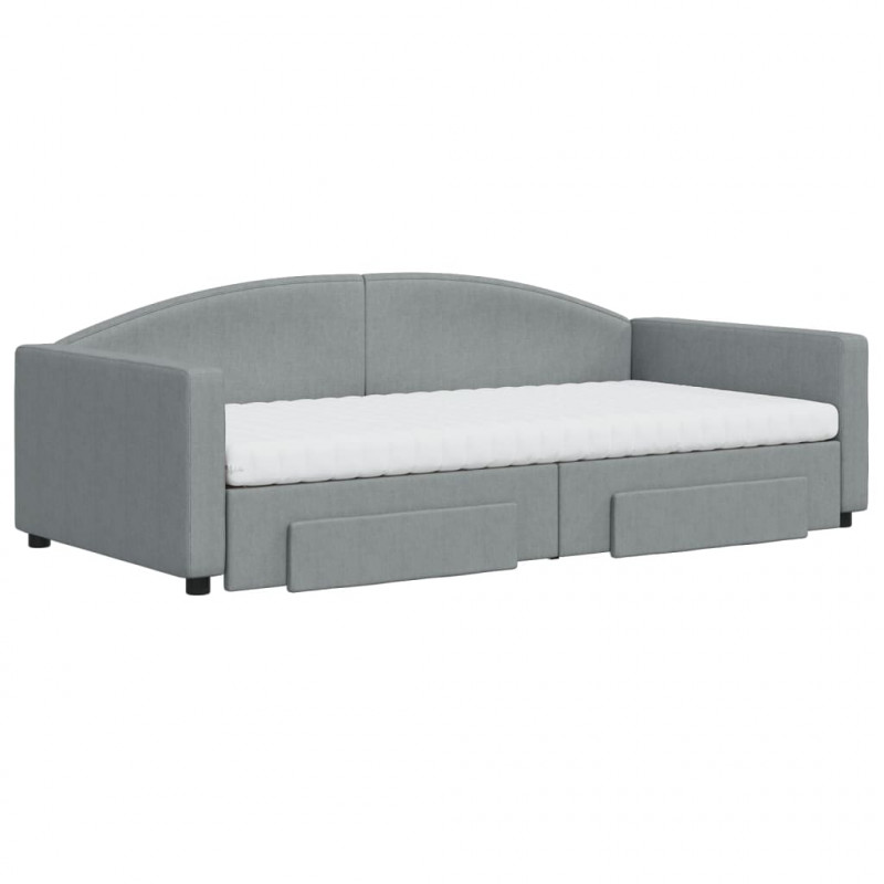 Sofa rozsuwana z szufladami, jasnoszara, 100x200 cm, tkanina