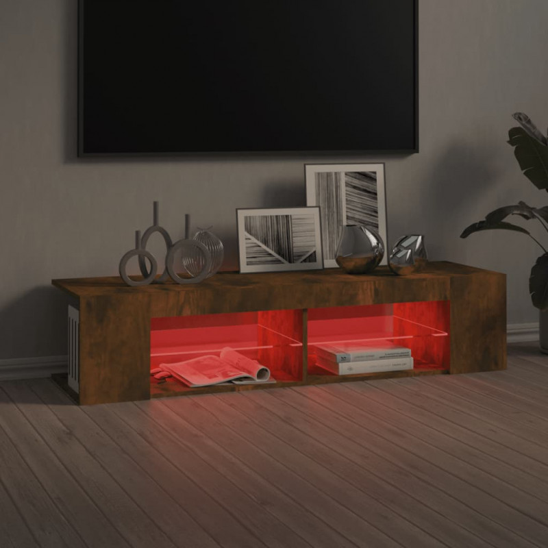 Szafka TV z oświetleniem LED, przydymiony dąb, 135x39x30 cm