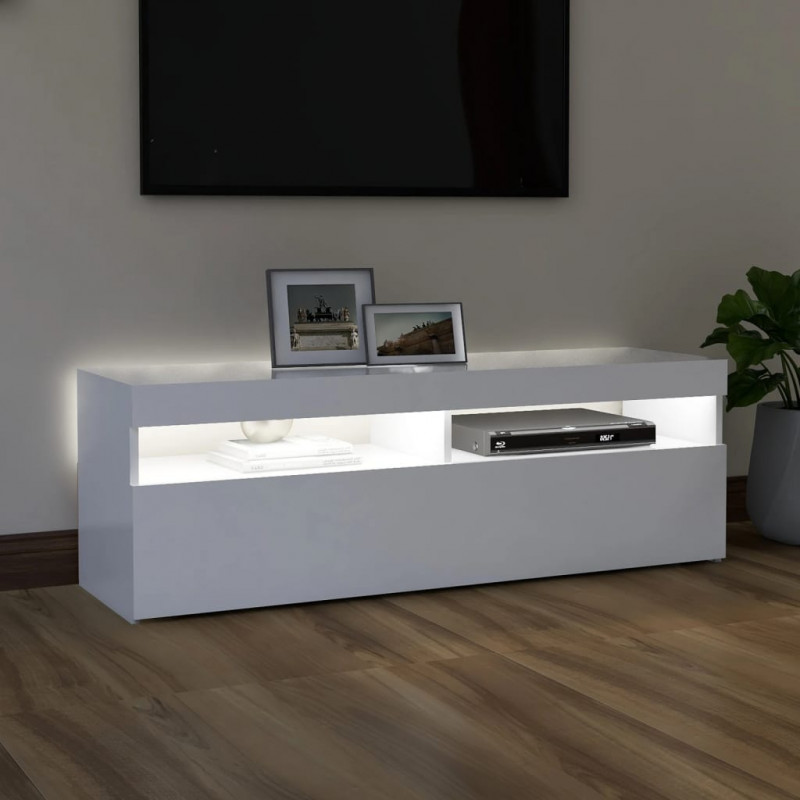 Szafka pod TV z oświetleniem LED, biała, 120x35x40 cm