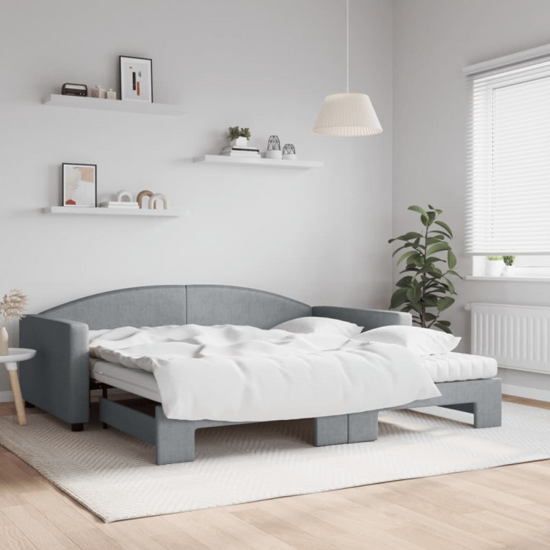 Sofa rozsuwana z materacami, jasnoszara, 100x200 cm, tkanina
