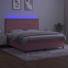 Łóżko kontynentalne z materacem i LED, różowy aksamit 180x200cm