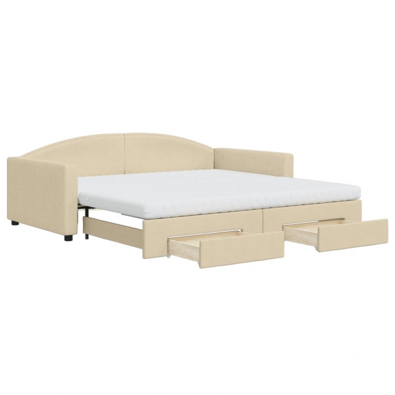 Sofa rozsuwana z szufladami, kremowa, 100x200 cm, tkanina