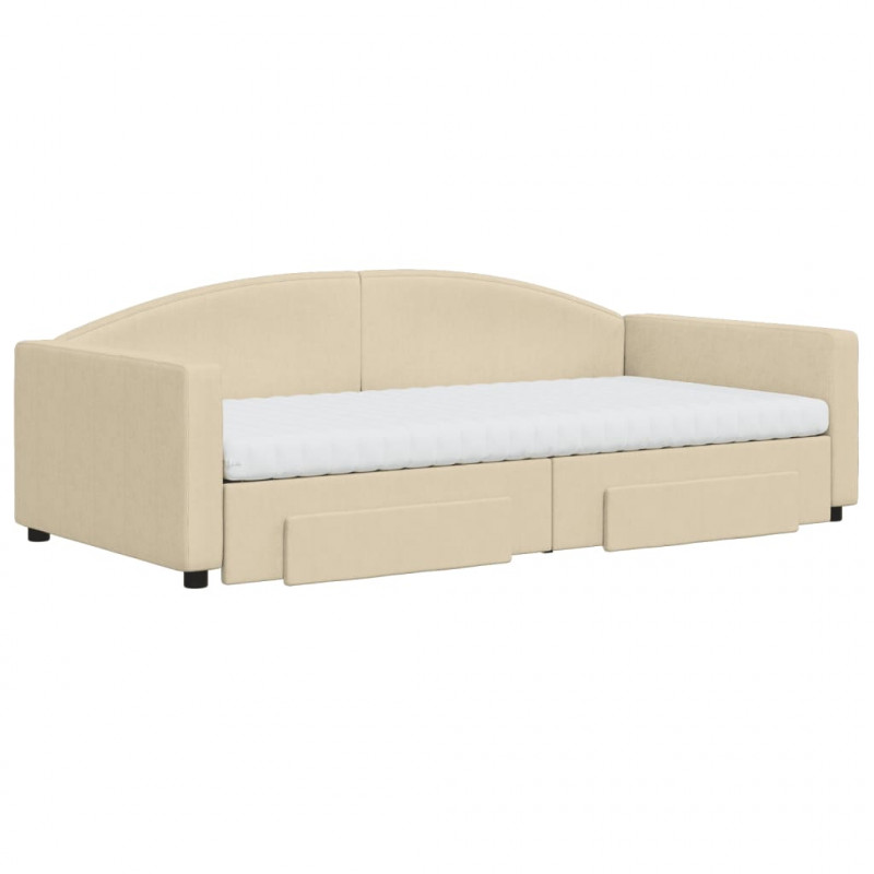 Sofa rozsuwana z szufladami, kremowa, 100x200 cm, tkanina
