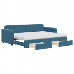 Sofa rozsuwana z szufladami, niebieska, 80x200 cm, aksamit
