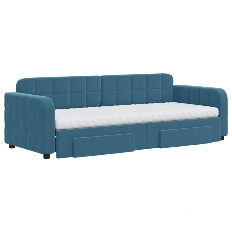 Sofa rozsuwana z szufladami, niebieska, 80x200 cm, aksamit
