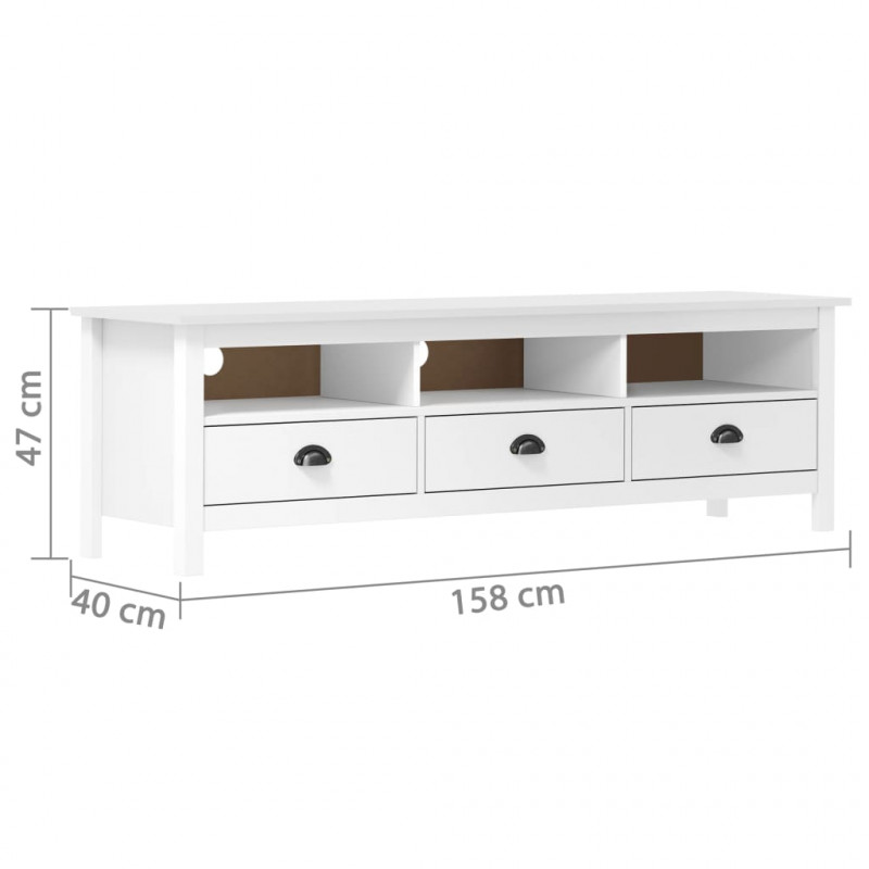 Szafka pod TV Hill, biała, 158x40x47 cm, lite drewno sosnowe