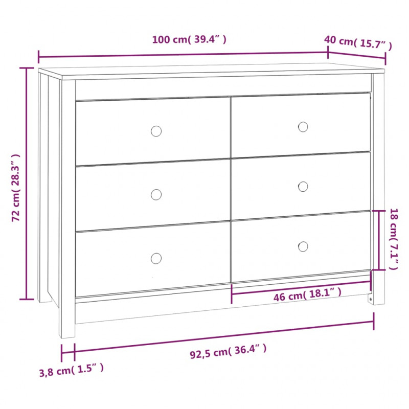 Komoda, 100x40x72 cm, lite drewno sosnowe
