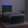 Łóżko kontynentalne z materacem i LED zielony aksamit 90x200 cm