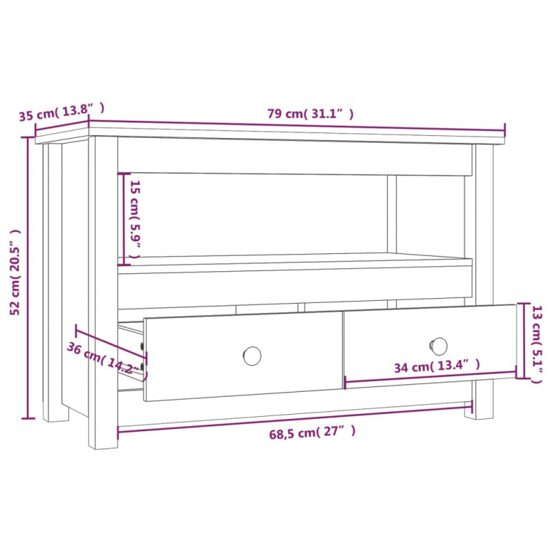 Szafka pod telewizor, 79x35x52 cm, lite drewno sosnowe