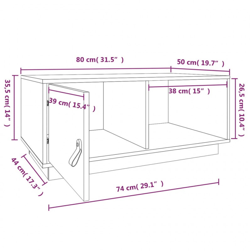 Stolik kawowy, 80x50x35,5 cm, lite drewno sosnowe