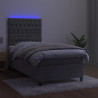 Łóżko kontynentalne z materacem i LED, szare 90x190 cm, aksamit