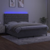 Łóżko kontynentalne z materacem i LED, szare 160x200cm, aksamit