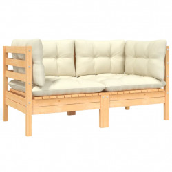2-osobowa sofa ogrodowa z kremowymi poduszkami, drewno sosnowe